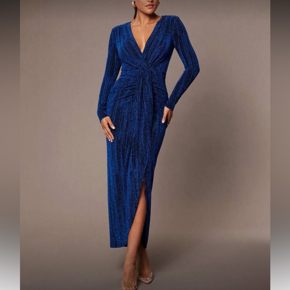 Luxe long sleeve glitter  party formal evening gown dress